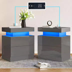 AMERLIFE High Gloss LED Nightstand Set of 2 with Charging Station