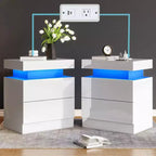 AMERLIFE High Gloss LED Nightstand Set of 2 with Charging Station