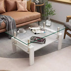 Rectangle Coffee Table, Tempered Glass Tabletop with MDF Layer, Modern Table for Living Room , Transparent Glass
