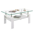 Rectangle Coffee Table, Tempered Glass Tabletop with MDF Layer, Modern Table for Living Room , Transparent Glass