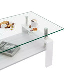Rectangle Coffee Table, Tempered Glass Tabletop with MDF Layer, Modern Table for Living Room , Transparent Glass