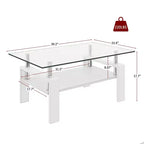 Rectangle Coffee Table, Tempered Glass Tabletop with MDF Layer, Modern Table for Living Room , Transparent Glass