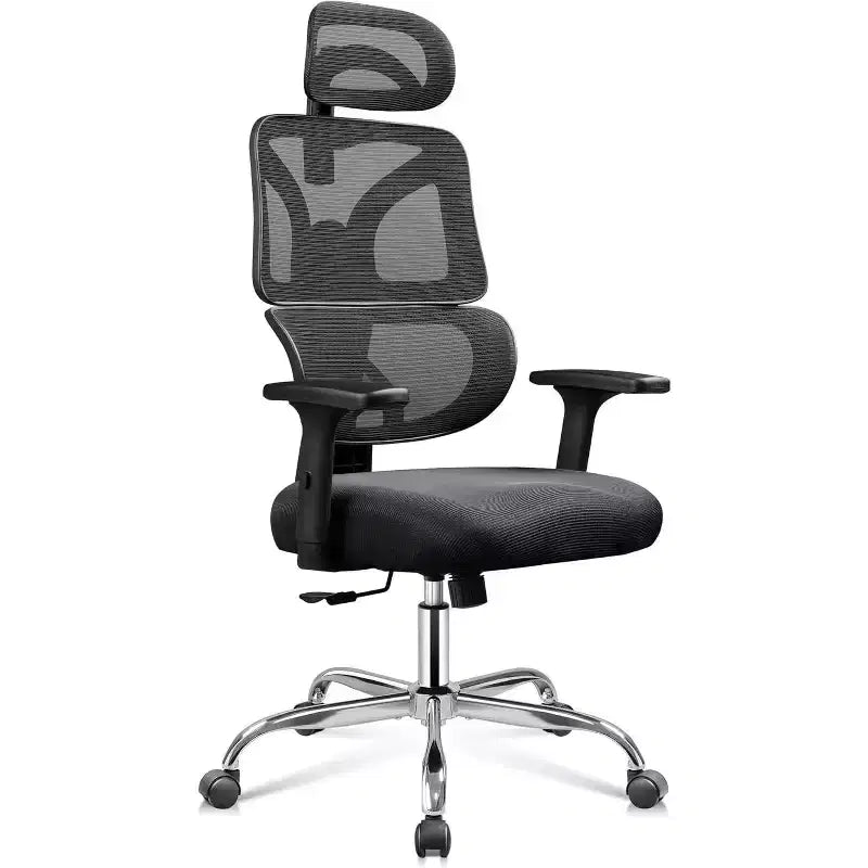Fauteuil de bureau ergonomique grande taille, chaise de bureau réglable en maille avec support lombaire et accoudoirs, inclinable pour de longues heures