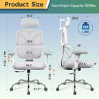 Fauteuil de bureau ergonomique grande taille, chaise de bureau réglable en maille avec support lombaire et accoudoirs, inclinable pour de longues heures