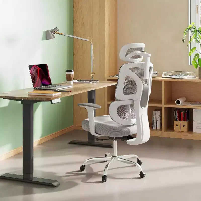 Fauteuil de bureau ergonomique grande taille, chaise de bureau réglable en maille avec support lombaire et accoudoirs, inclinable pour de longues heures