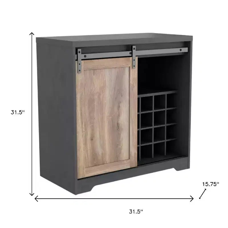 HomeRoots Meuble de bar 32 en charbon de bois et bois naturel avec porte de grange