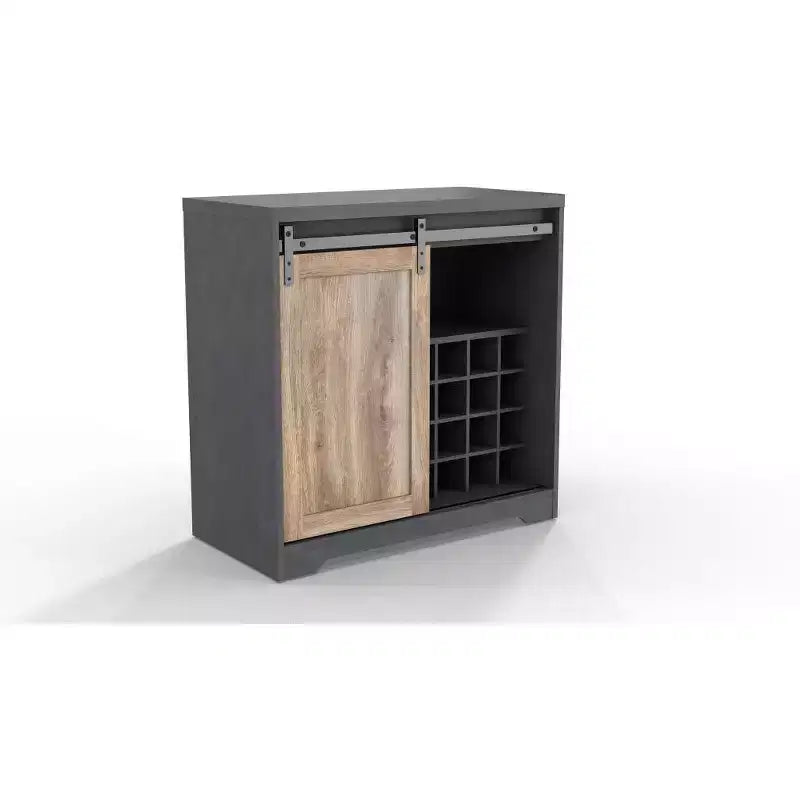 HomeRoots Meuble de bar 32 en charbon de bois et bois naturel avec porte de grange