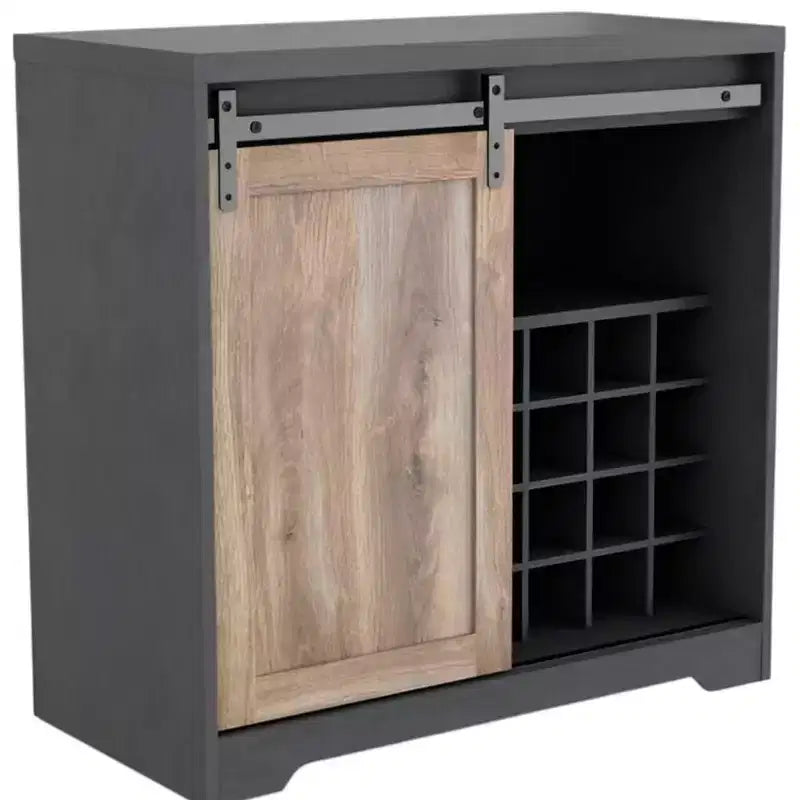 HomeRoots Meuble de bar 32 en charbon de bois et bois naturel avec porte de grange