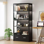 Skyzoo 5-Tier Glass Display Cabinet with LED Lights & Adjustable Shelves & 2 Drawers, Curio Cabinet for Home & Office