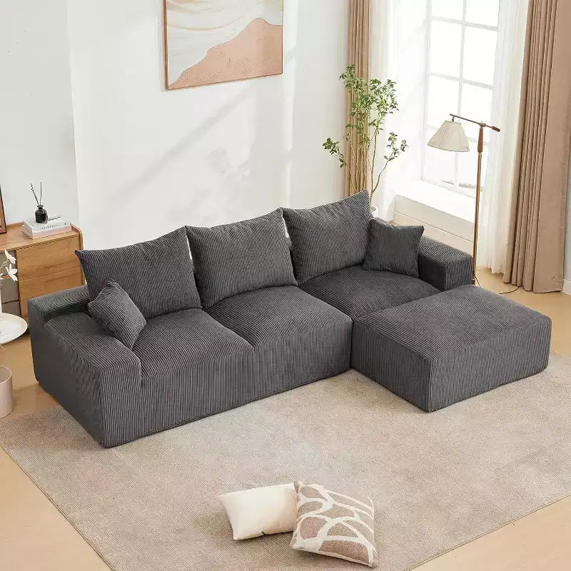 Canapé surdimensionné en forme de L de 279,4 cm, canapé modulaire Cloud avec coussins, canapé en velours côtelé doux sans armature en mousse pour salons, appartements, dortoirs