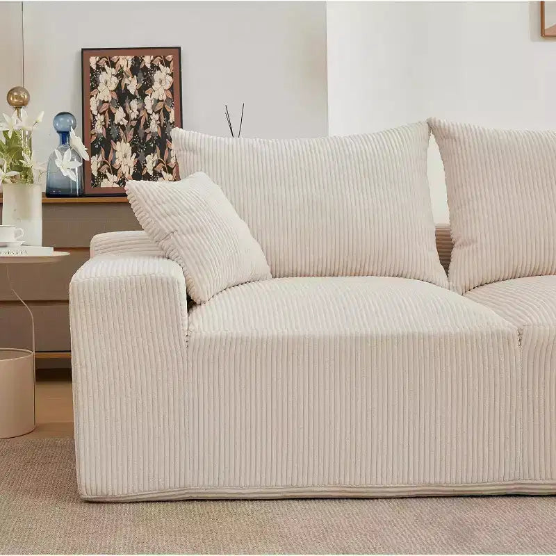 Canapé surdimensionné en forme de L de 279,4 cm, canapé modulaire Cloud avec coussins, canapé en velours côtelé doux sans armature en mousse pour salons, appartements, dortoirs