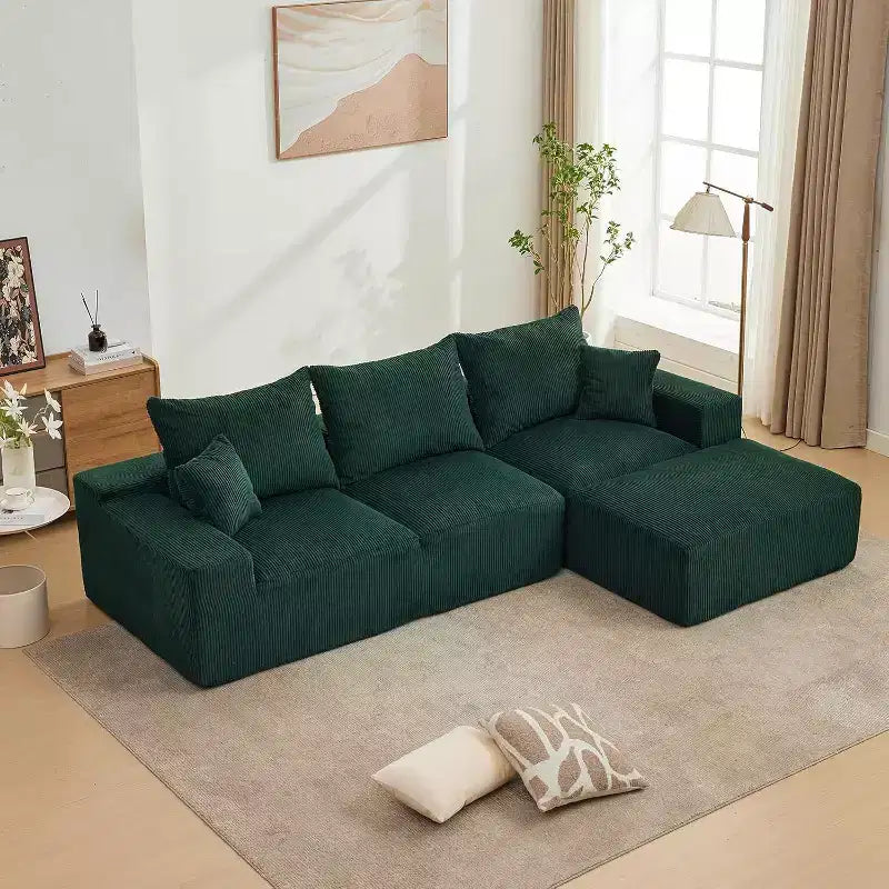 Canapé surdimensionné en forme de L de 279,4 cm, canapé modulaire Cloud avec coussins, canapé en velours côtelé doux sans armature en mousse pour salons, appartements, dortoirs