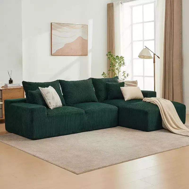 Canapé surdimensionné en forme de L de 279,4 cm, canapé modulaire Cloud avec coussins, canapé en velours côtelé doux sans armature en mousse pour salons, appartements, dortoirs