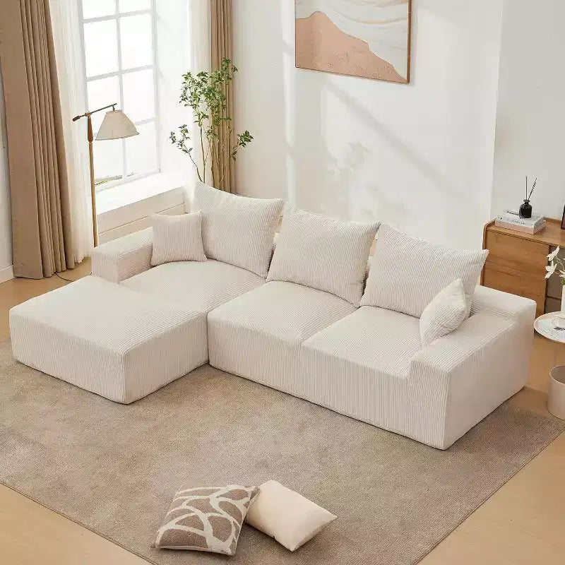 Canapé surdimensionné en forme de L de 279,4 cm, canapé modulaire Cloud avec coussins, canapé en velours côtelé doux sans armature en mousse pour salons, appartements, dortoirs