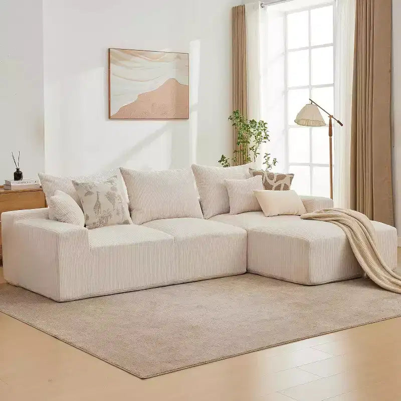 Canapé surdimensionné en forme de L de 279,4 cm, canapé modulaire Cloud avec coussins, canapé en velours côtelé doux sans armature en mousse pour salons, appartements, dortoirs