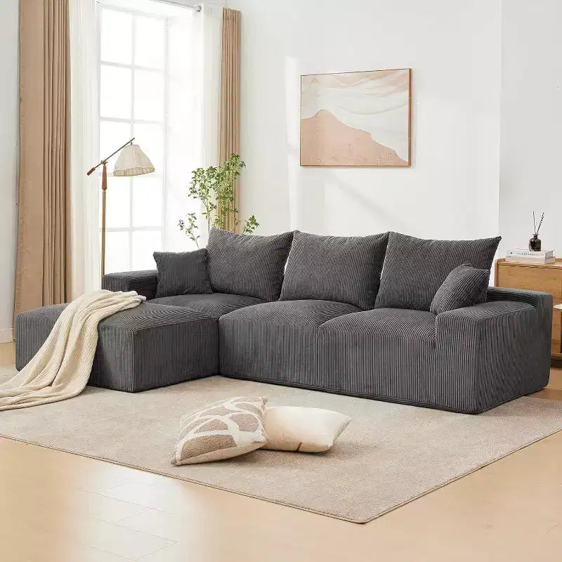 Canapé surdimensionné en forme de L de 279,4 cm, canapé modulaire Cloud avec coussins, canapé en velours côtelé doux sans armature en mousse pour salons, appartements, dortoirs