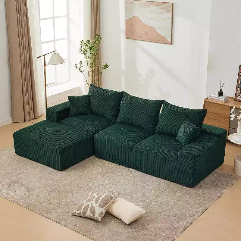Canapé surdimensionné en forme de L de 279,4 cm, canapé modulaire Cloud avec coussins, canapé en velours côtelé doux sans armature en mousse pour salons, appartements, dortoirs