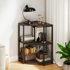 Costway Corner Printer Stand with Charging Station Adjustable Metal Mesh Shelf Black/Brown/White