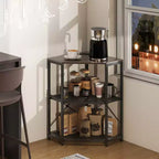 Costway Corner Printer Stand with Charging Station Adjustable Metal Mesh Shelf Black/Brown/White