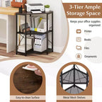 Costway Corner Printer Stand with Charging Station Adjustable Metal Mesh Shelf Black/Brown/White