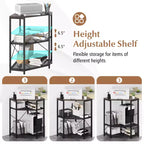 Costway Corner Printer Stand with Charging Station Adjustable Metal Mesh Shelf Black/Brown/White