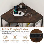 Costway Corner Printer Stand with Charging Station Adjustable Metal Mesh Shelf Black/Brown/White