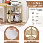 Costway Corner Printer Stand with Charging Station Adjustable Metal Mesh Shelf Black/Brown/White