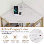 Costway Corner Printer Stand with Charging Station Adjustable Metal Mesh Shelf Black/Brown/White