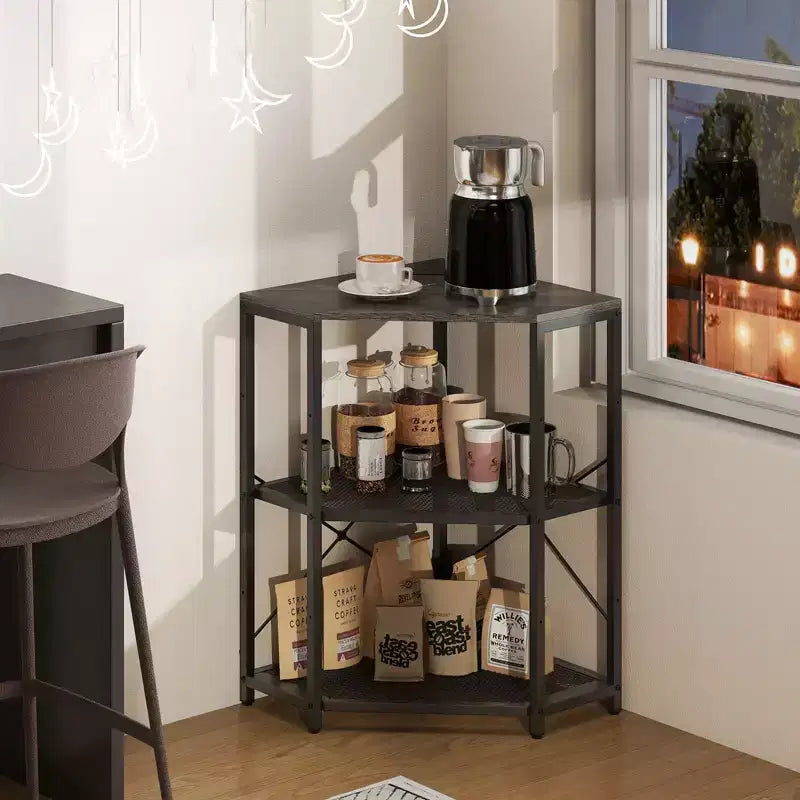 Costway Corner Printer Stand with Charging Station Adjustable Metal Mesh Shelf Black/Brown/White