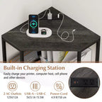 Costway Corner Printer Stand with Charging Station Adjustable Metal Mesh Shelf Black/Brown/White