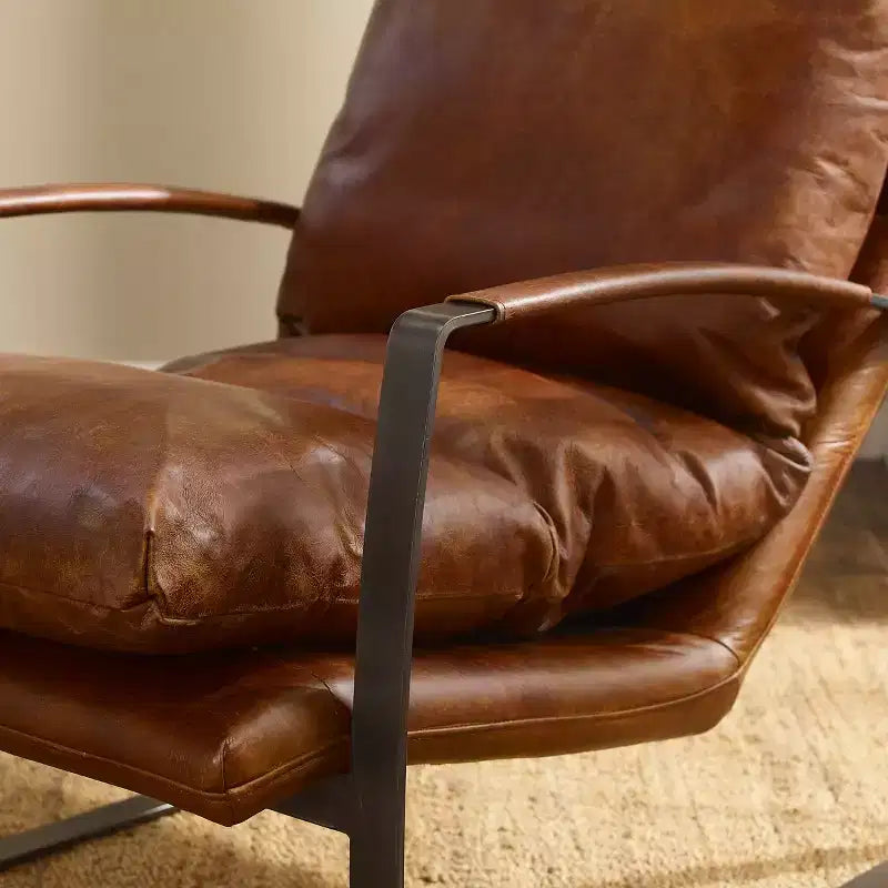 Art Leon Comfortable and Luxury Genuine Leather Accent Lounge Chair