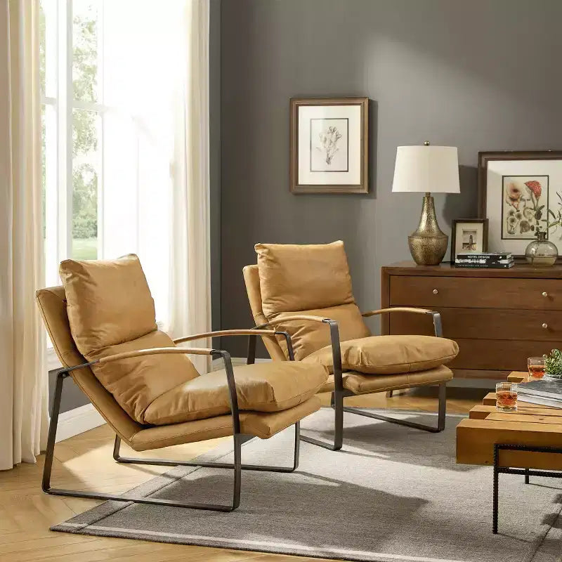 Art Leon Comfortable and Luxury Genuine Leather Accent Lounge Chair