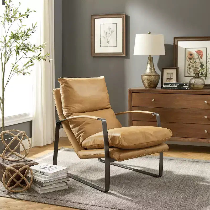 Art Leon Comfortable and Luxury Genuine Leather Accent Lounge Chair