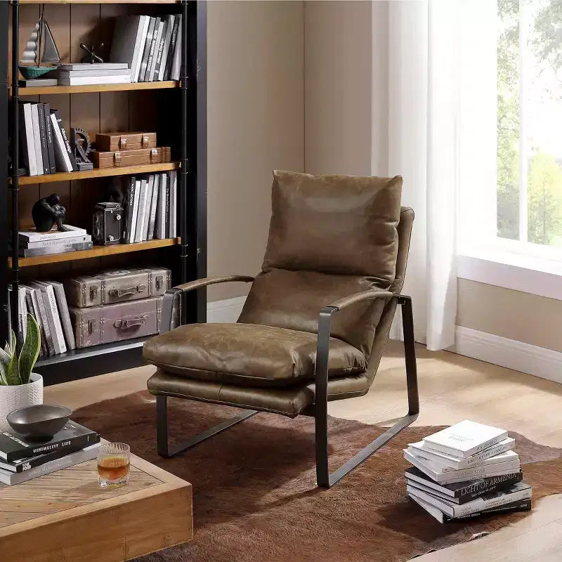 Art Leon Comfortable and Luxury Genuine Leather Accent Lounge Chair