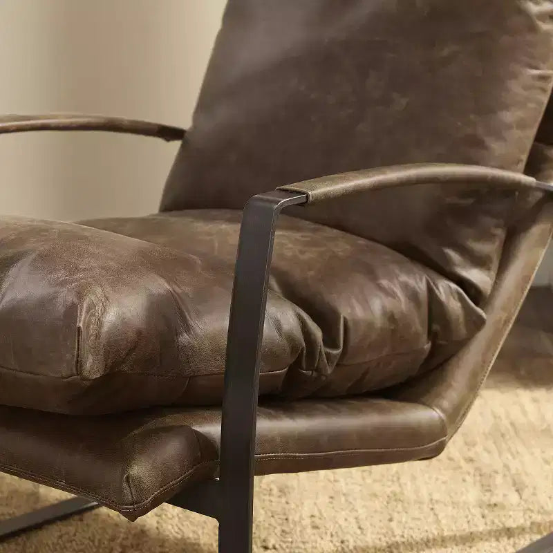 Art Leon Comfortable and Luxury Genuine Leather Accent Lounge Chair