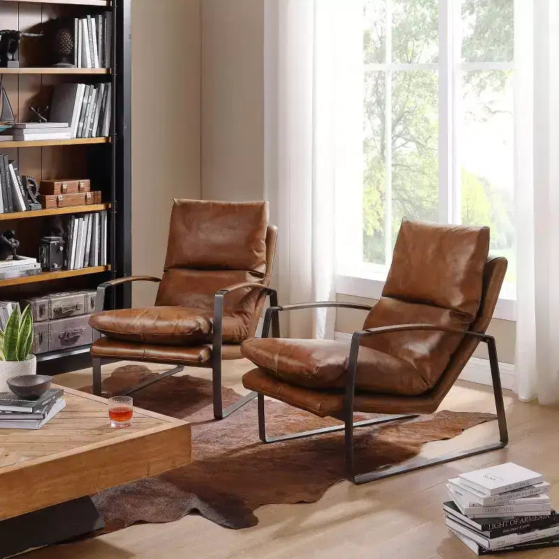 Art Leon Comfortable and Luxury Genuine Leather Accent Lounge Chair
