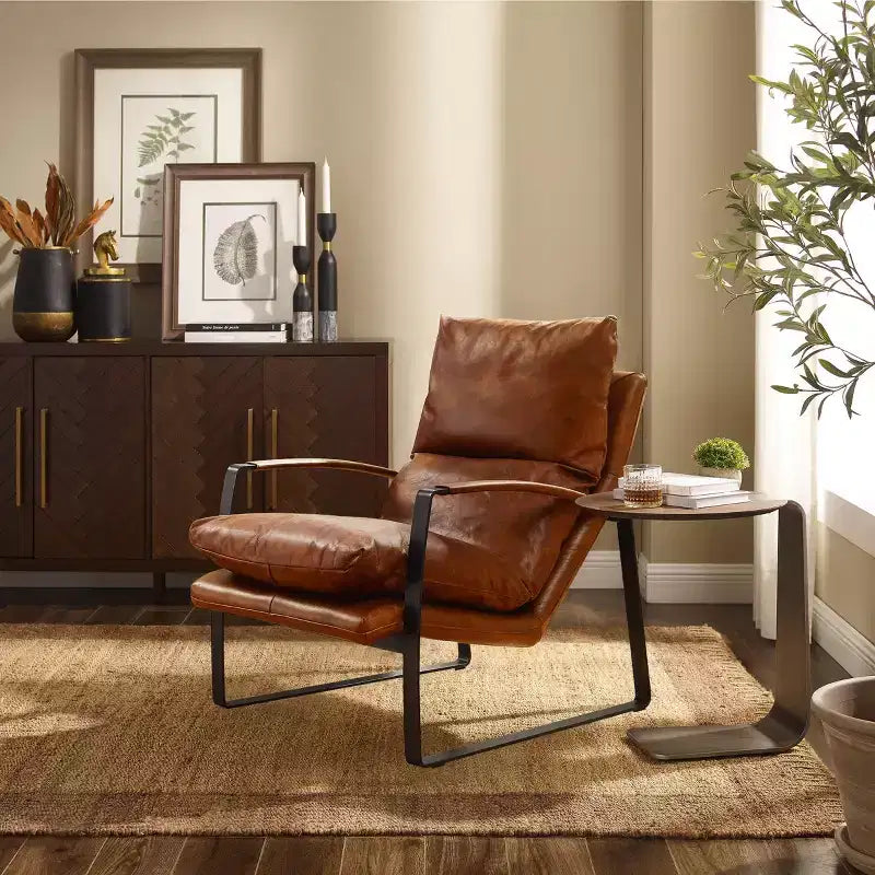 Art Leon Comfortable and Luxury Genuine Leather Accent Lounge Chair