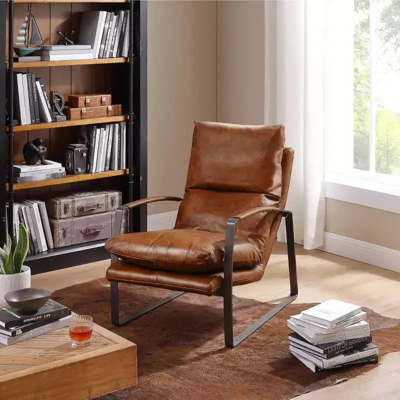 Art Leon Comfortable and Luxury Genuine Leather Accent Lounge Chair
