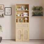 Karl Home Tan Rattan Display Cabinet with 3-layer 1-drawer 2-door 70.86in.H