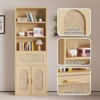 Karl Home Tan Rattan Display Cabinet with 3-layer 1-drawer 2-door 70.86in.H