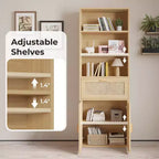 Karl Home Tan Rattan Display Cabinet with 3-layer 1-drawer 2-door 70.86in.H