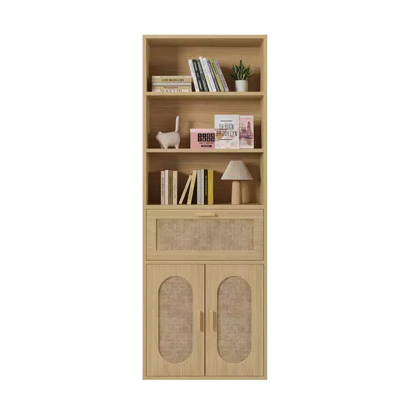 Karl Home Tan Rattan Display Cabinet with 3-layer 1-drawer 2-door 70.86in.H