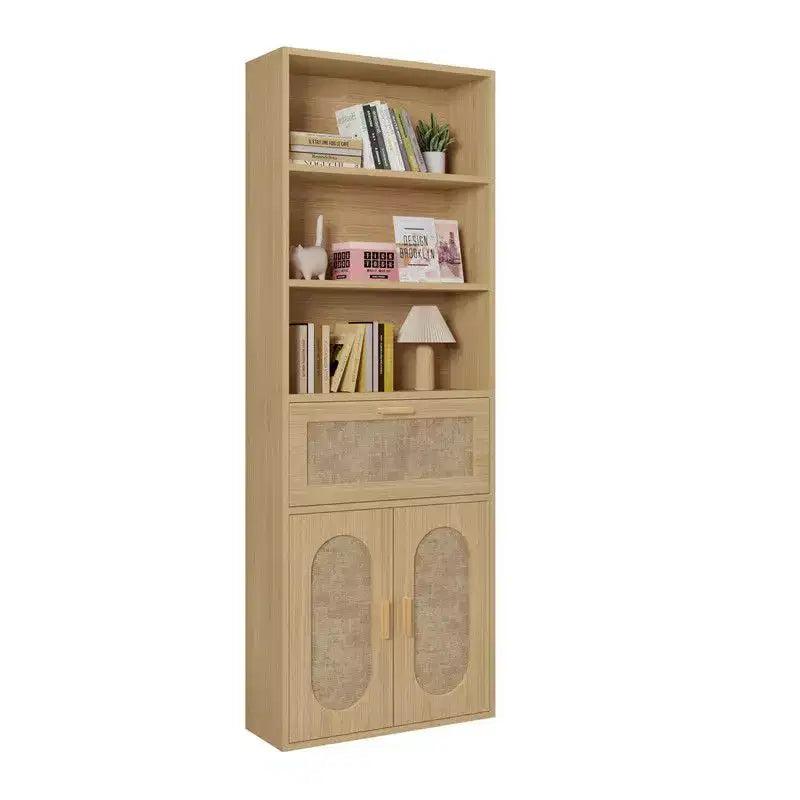 Karl Home Tan Rattan Display Cabinet with 3-layer 1-drawer 2-door 70.86in.H