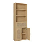 Karl Home Tan Rattan Display Cabinet with 3-layer 1-drawer 2-door 70.86in.H