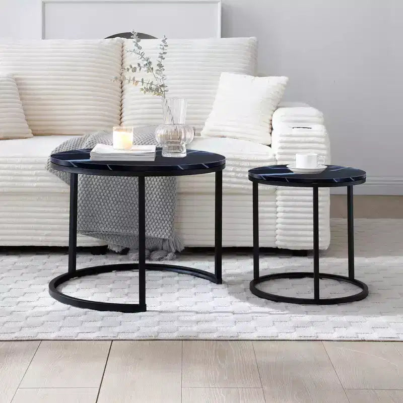 Tables basses gigognes rondes, ensemble de 2 bouts de canapé, tables d'appoint, tables basses avec cadre métallique robuste - ModernLuxe
