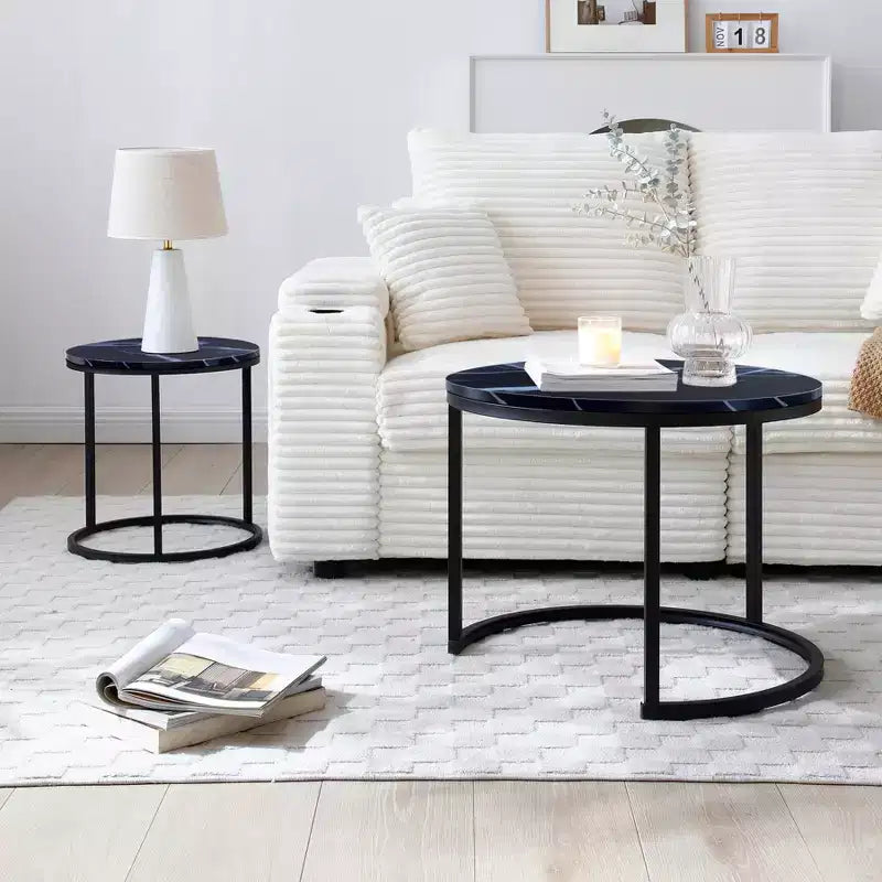 Tables basses gigognes rondes, ensemble de 2 bouts de canapé, tables d'appoint, tables basses avec cadre métallique robuste - ModernLuxe