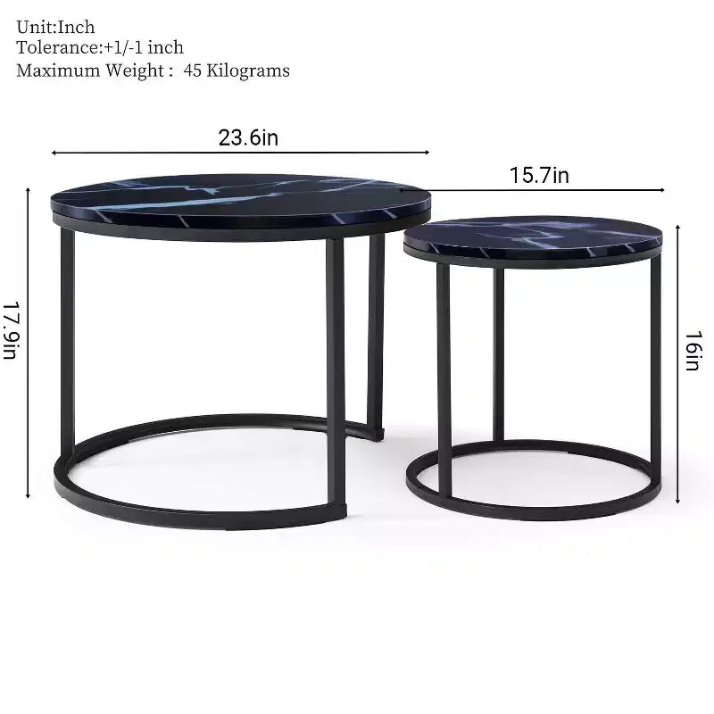 Tables basses gigognes rondes, ensemble de 2 bouts de canapé, tables d'appoint, tables basses avec cadre métallique robuste - ModernLuxe
