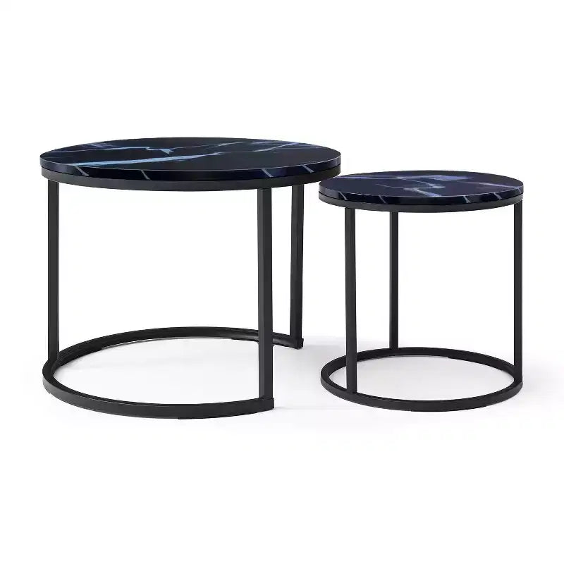 Tables basses gigognes rondes, ensemble de 2 bouts de canapé, tables d'appoint, tables basses avec cadre métallique robuste - ModernLuxe