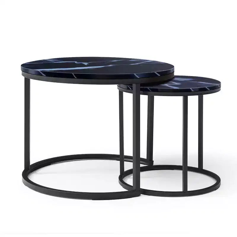 Tables basses gigognes rondes, ensemble de 2 bouts de canapé, tables d'appoint, tables basses avec cadre métallique robuste - ModernLuxe