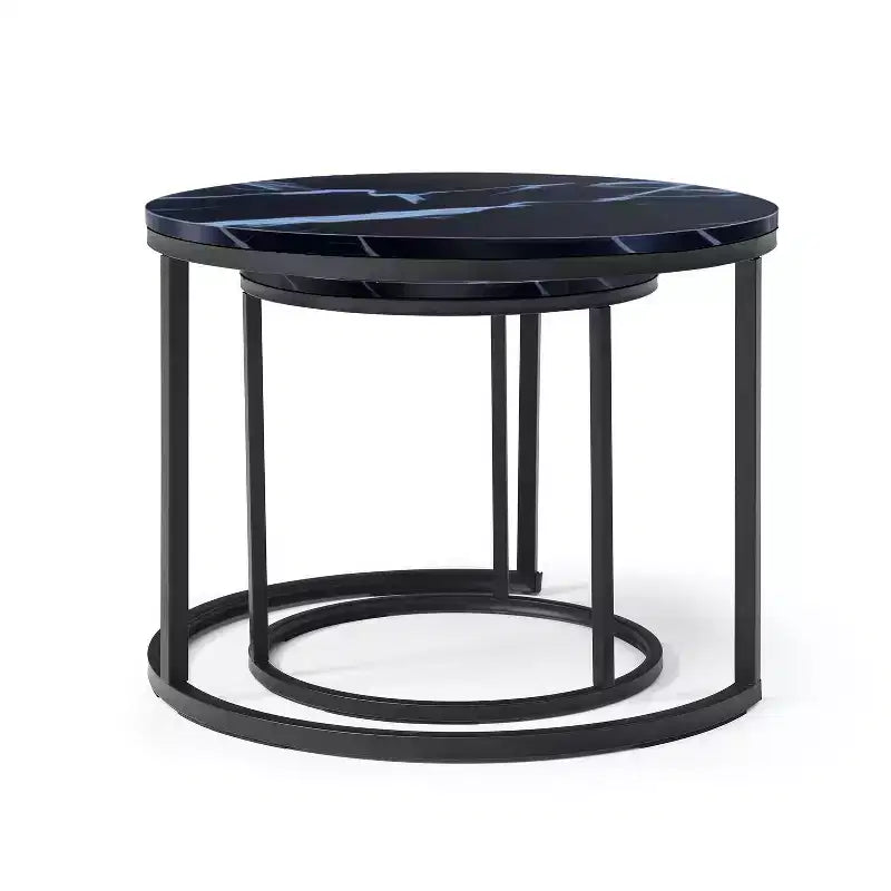 Tables basses gigognes rondes, ensemble de 2 bouts de canapé, tables d'appoint, tables basses avec cadre métallique robuste - ModernLuxe